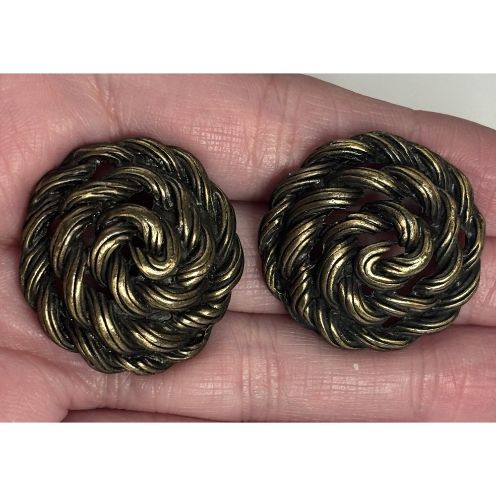 Vintage Swirl Knot Pierced Earrings Antiqued Gold Tone Round Statement
